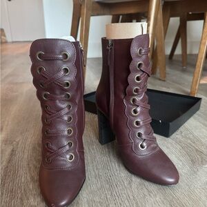 Chloe Burgundy Boots heeled